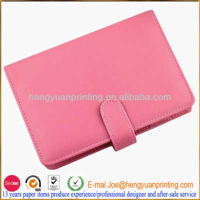 Pink leather notebook with closure